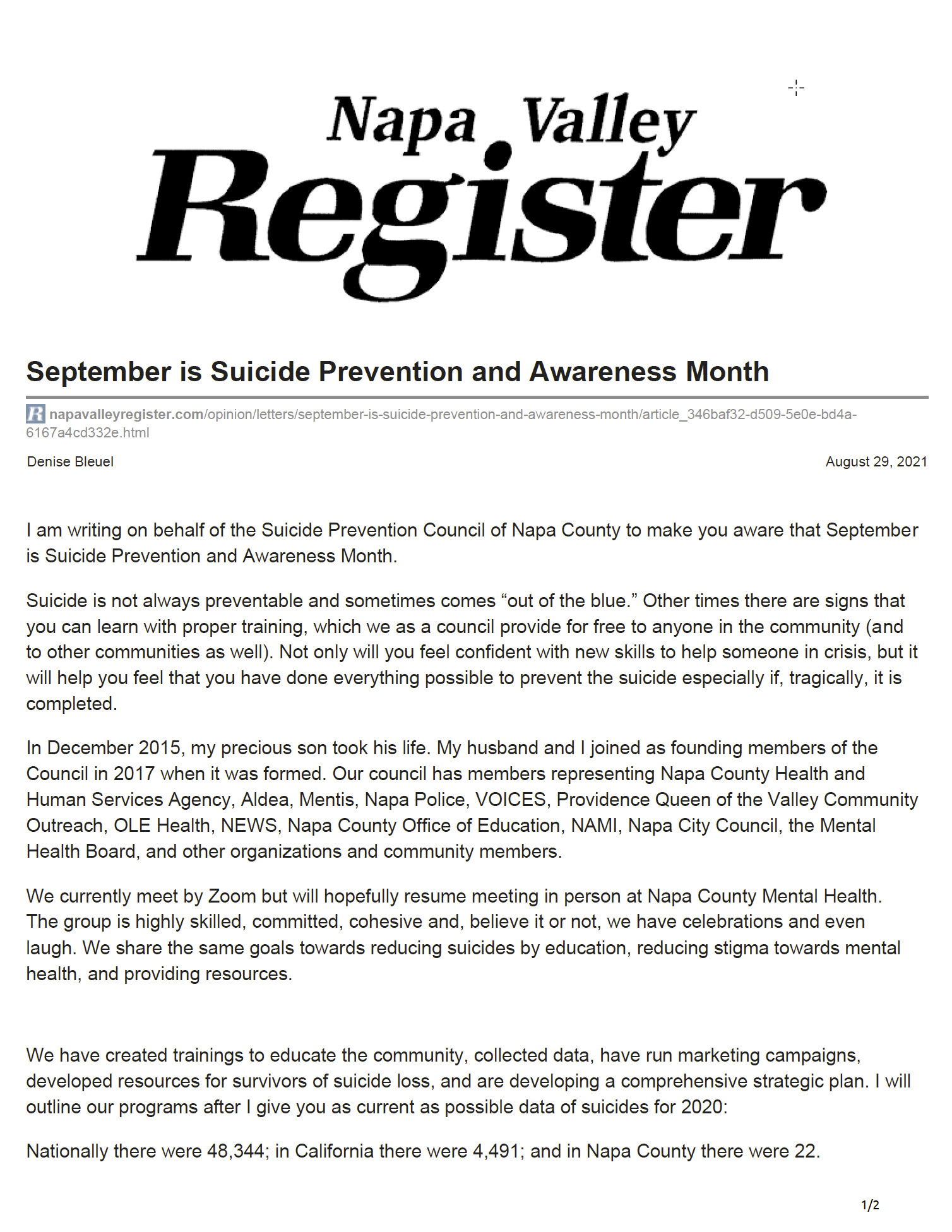 September is Suicide Prevention and Awareness Month 